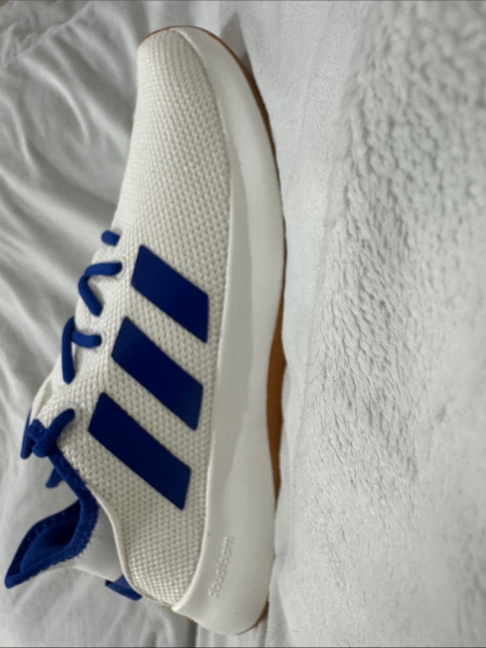 adidas White and Royal Blue Mesh Trainer